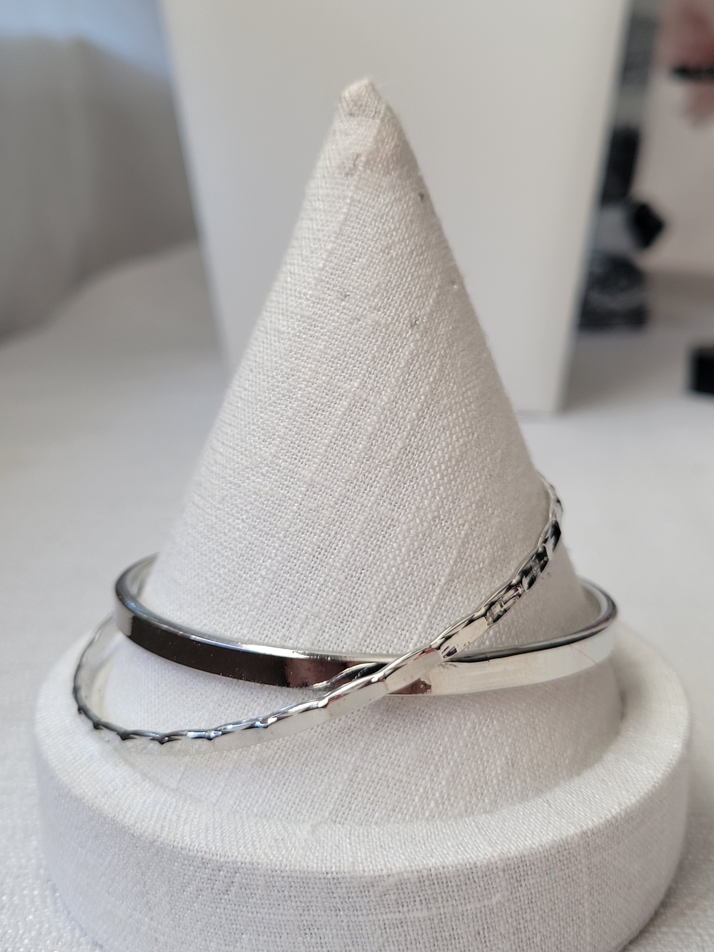 Silver Twist Bangle Bracelet Set of 2